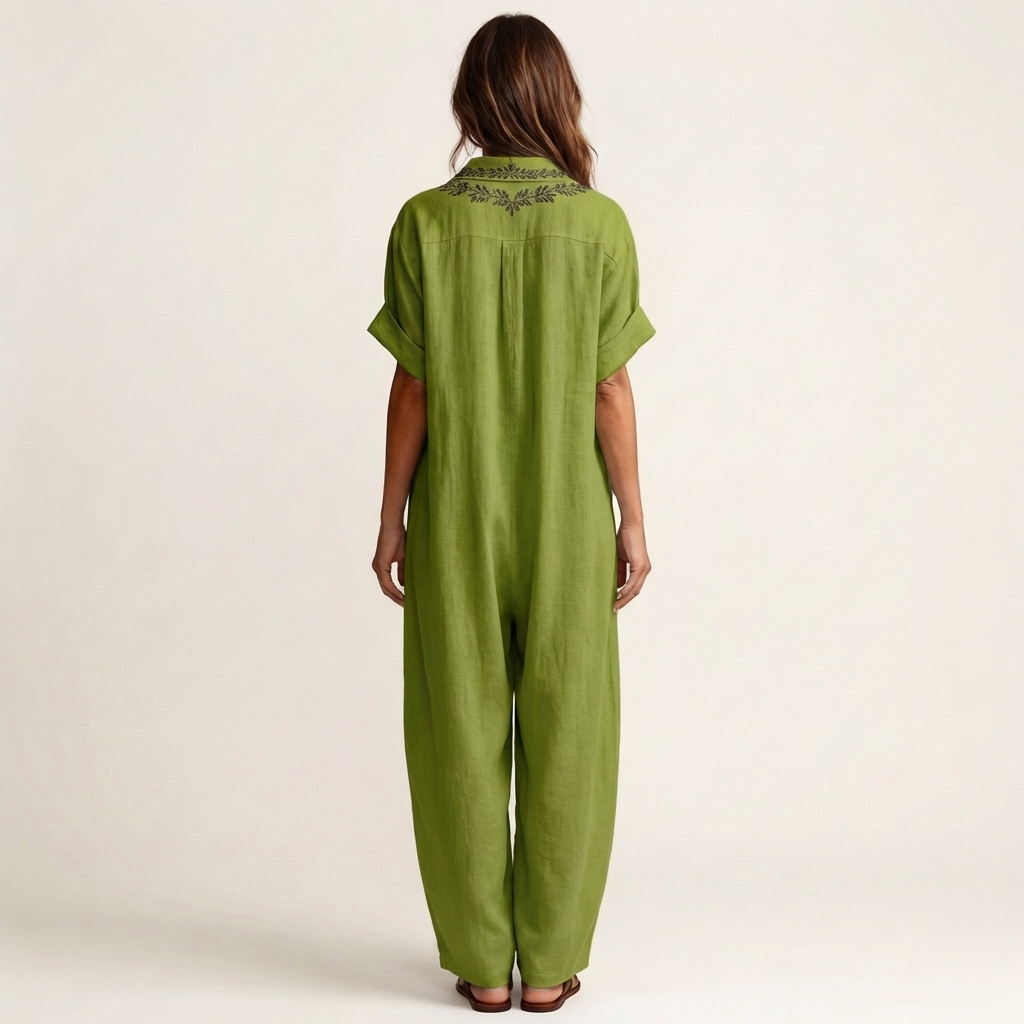 Amarina | Besticktes V-Ausschnitt-Kragen Maxikleid