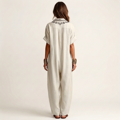 Amarina | Besticktes V-Ausschnitt-Kragen Maxikleid