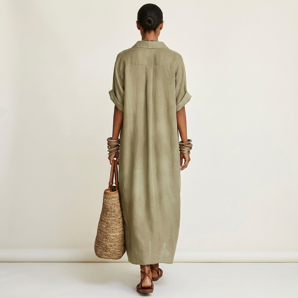 Kamira | Maxikleid mit Kontrastkragen und Knopfleiste in Kurzarm