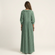 Yosetta | Rüschenschnitt V-Ausschnitt gestreiftes Maxikleid mit Laternenärmeln