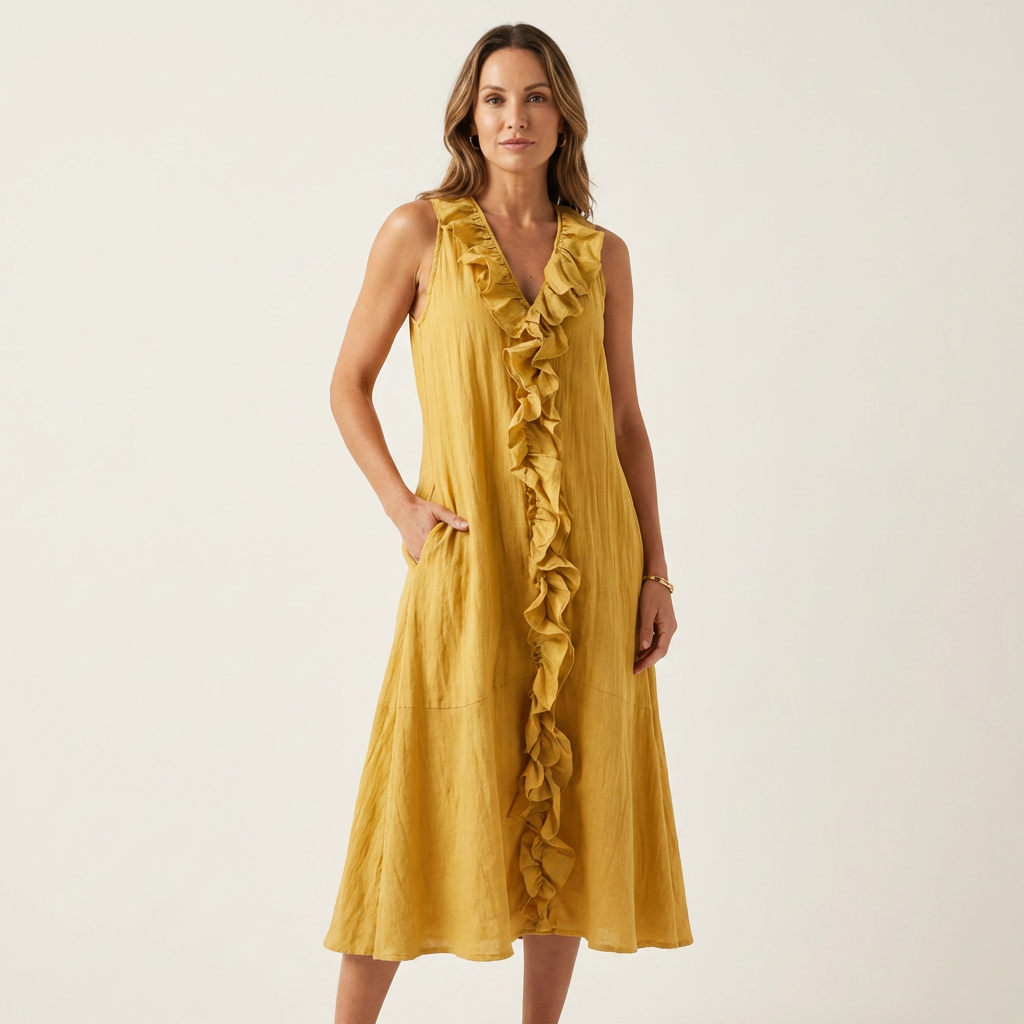 Vicky | Rüschenshirt V-Ausschnitt Ärmelloses Maxikleid