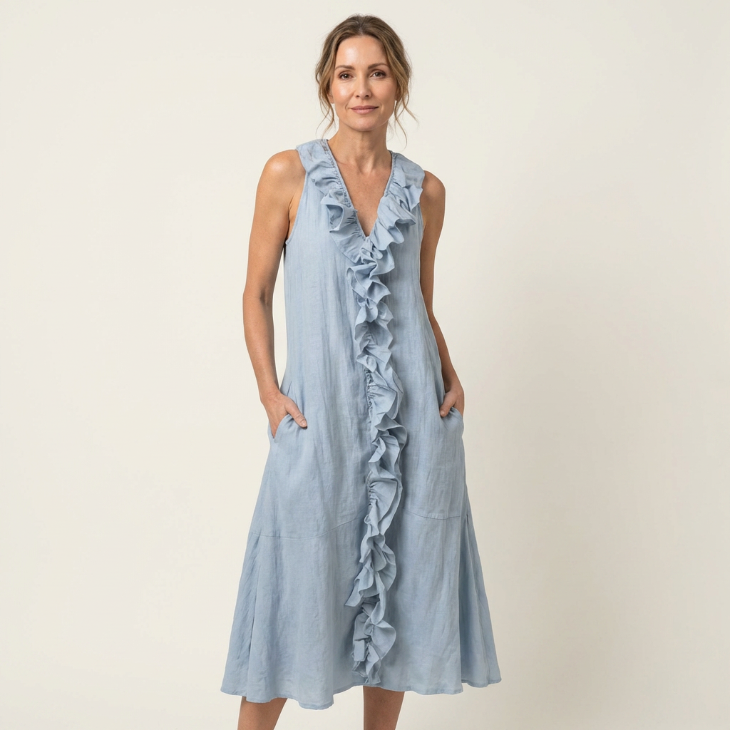 Vicky | Rüschenshirt V-Ausschnitt Ärmelloses Maxikleid