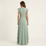 Nellyana | Wickel-Stil V-Ausschnitt Flatterärmel Cascading Ruffle Maxikleid