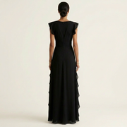 Nellyana | Wickel-Stil V-Ausschnitt Flatterärmel Cascading Ruffle Maxikleid