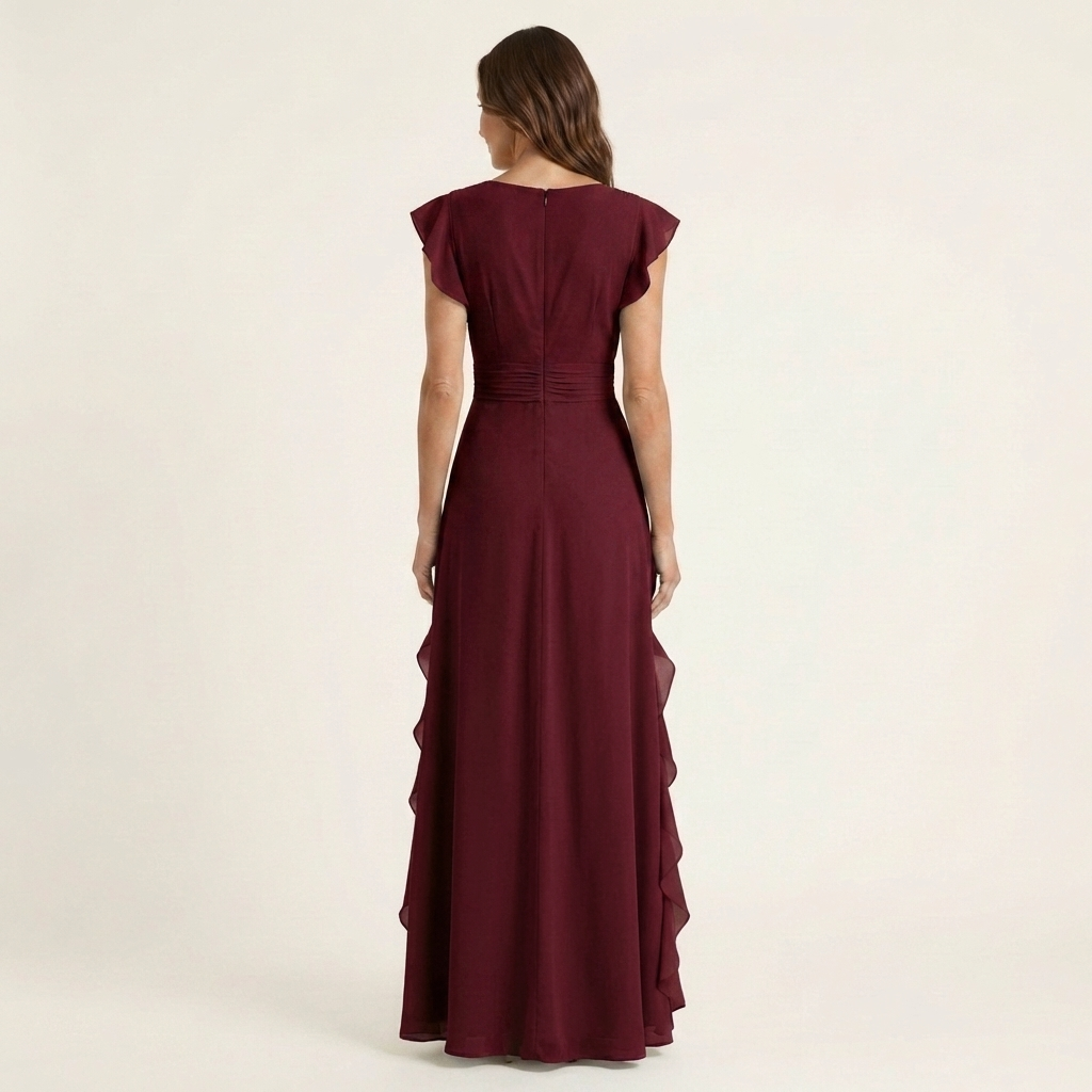 Nellyana | Wickel-Stil V-Ausschnitt Flatterärmel Cascading Ruffle Maxikleid