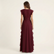 Nellyana | Wickel-Stil V-Ausschnitt Flatterärmel Cascading Ruffle Maxikleid