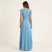 Nellyana | Wickel-Stil V-Ausschnitt Flatterärmel Cascading Ruffle Maxikleid