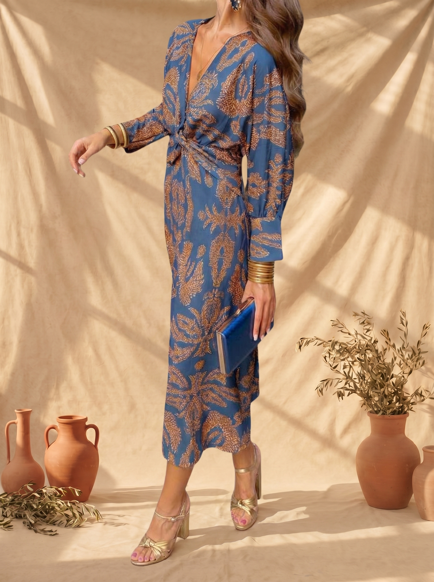 Celeste | Midi-Kleid Elegante Blumenmuster
