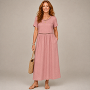 Elin | Besticktes Midikleid aus Baumwolle und Leinen