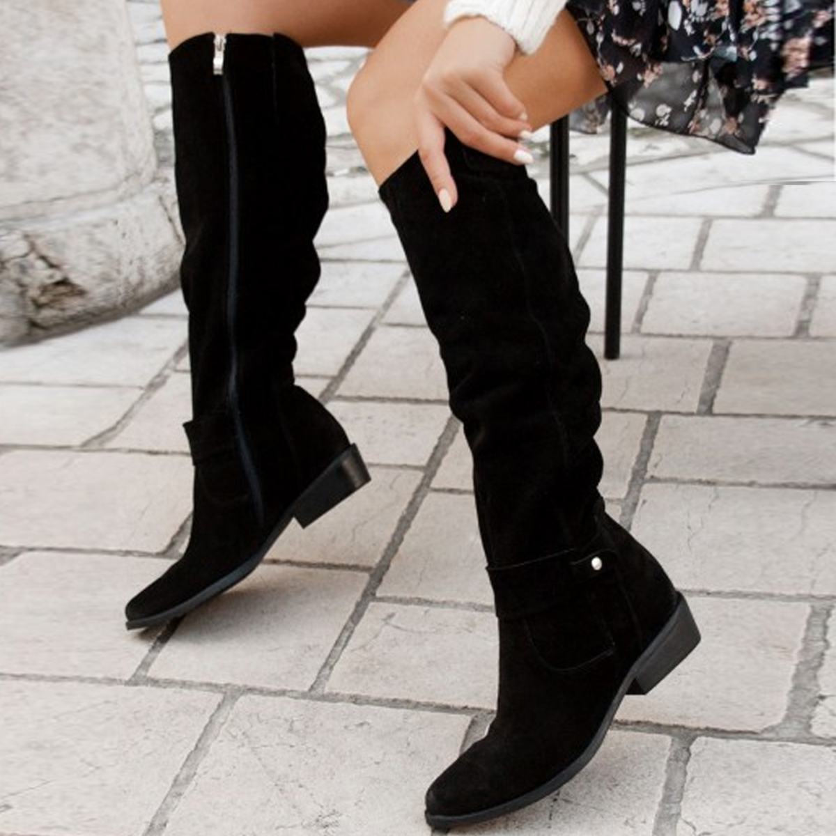 Velours-Look Kniehohe Stiefel