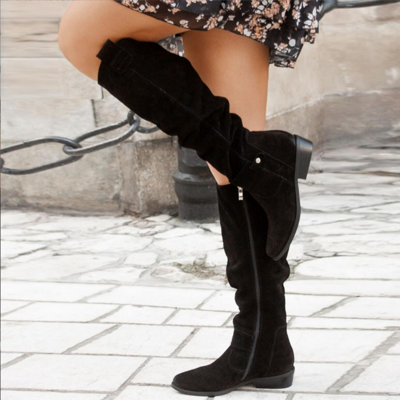 Velours-Look Kniehohe Stiefel