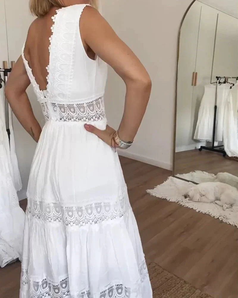 Sophia | Elegantes Sommer-Maxikleid mit Spitzen-Details