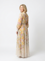Cressida | Florales, transparentes Maxikleid mit langen Ärmeln