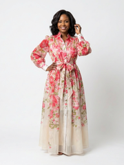 Cressida | Florales, transparentes Maxikleid mit langen Ärmeln